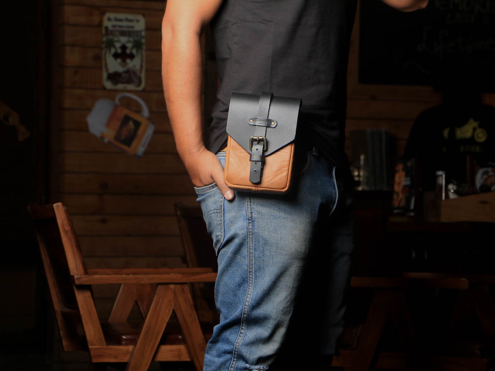 Leather Motorcycle Tank Pouch Vintage Tan Etsy