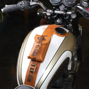 Triumph Bonneville, Spedmaster, Scrambler, Bobber - Genuine Leather Vertical Mount Fuel Tank Strap/Belt, Handcrafted By Trip Machine Company
