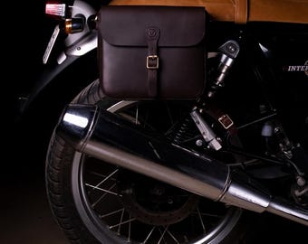 Full Grain Leather Motorcycle Classic Pannier, Compact Bag Saddle Bag With Shoulder Strap, Rain Cover Easy To Mount & Detach