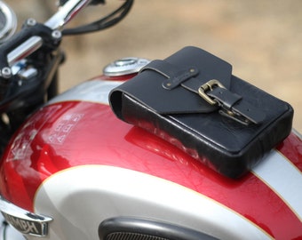 Leather Motorcycle Tank Pouch Matt Black