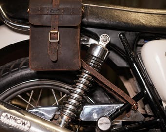 Full Grain Leather Motorcycle Compact Side Pannier Saddle Bag, Sling Bag, Crossbody Bag, Shoulder bag, Universal Fit by Trip Machine Company