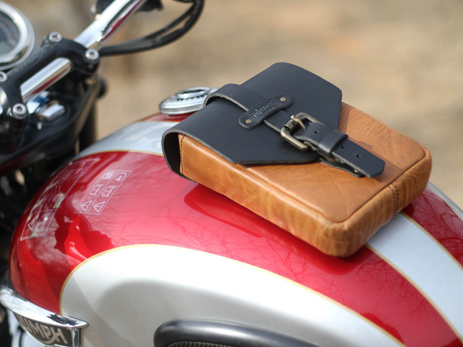Leather Motorcycle Tank Pouch Vintage Tan Etsy UK