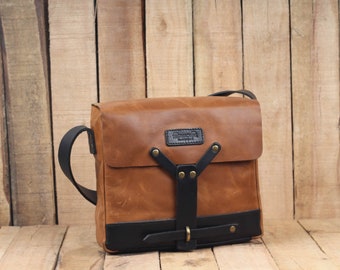 Messenger Bag Vintage di cuoio / Satchel - Tan dell'annata