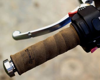 Leather Motorcycle Grips Wrap Tobacco Brown