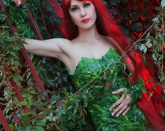 Poison Ivy Cosplay Costume, Halloween Villain Green Corset Outfit, Comic Con Costume for Women