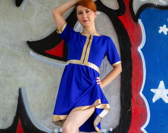 Post-Apocalyptic Retro Sci-Fi Dress – Blue Gold Cosplay Costume, Gamer Fashion.