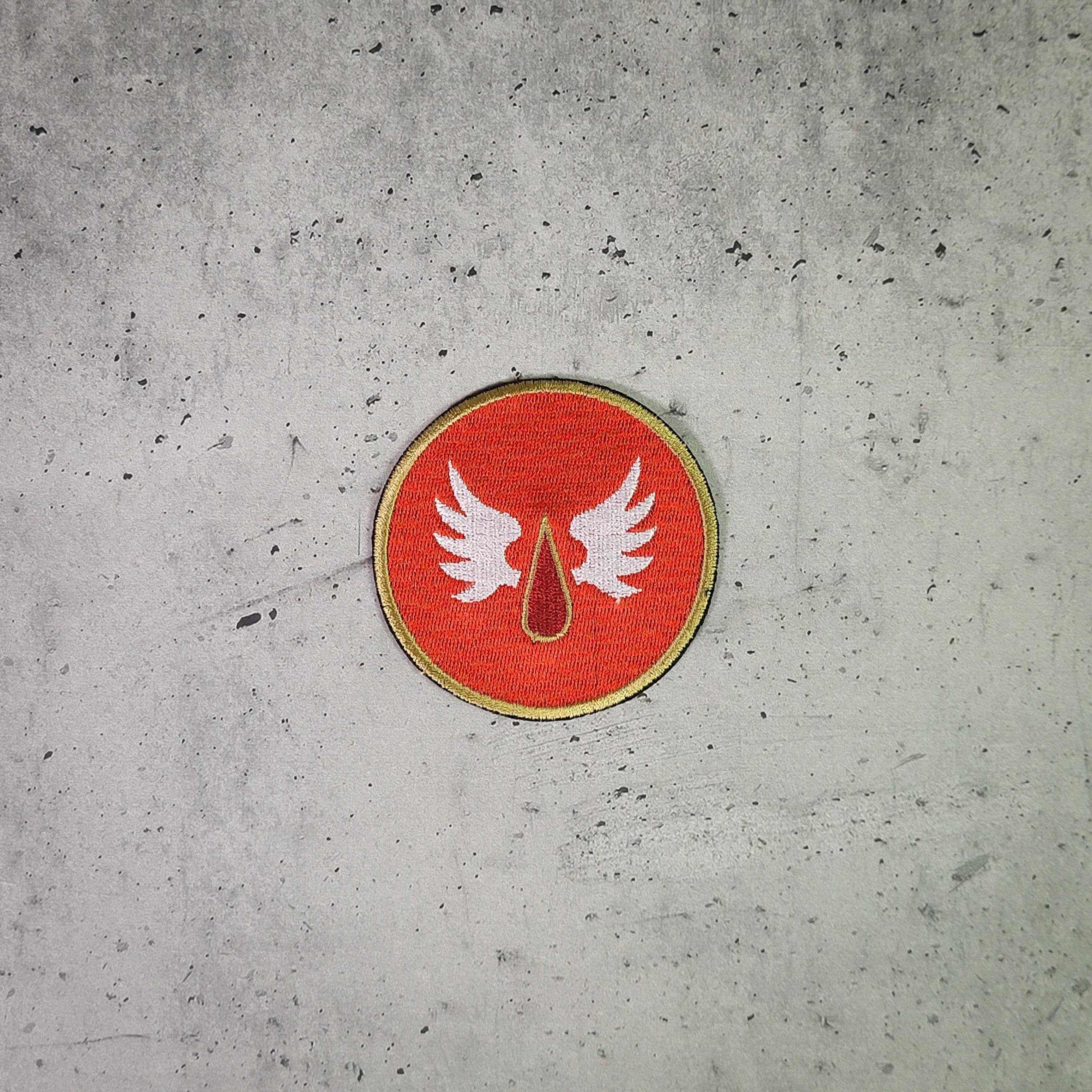 Crimson Angel Legion Iron-On Patch – Gothic Embroidered Emblem for Grimdark Sci-Fi Cosplay, Jackets, and Backpacks