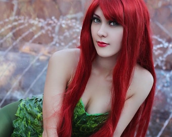 POISON IVY Cosplay Costume - Comics Heroine. Poison ivy green corset. Superhero Halloween cosplay costume for Adult. Fairy Fantasy costume.