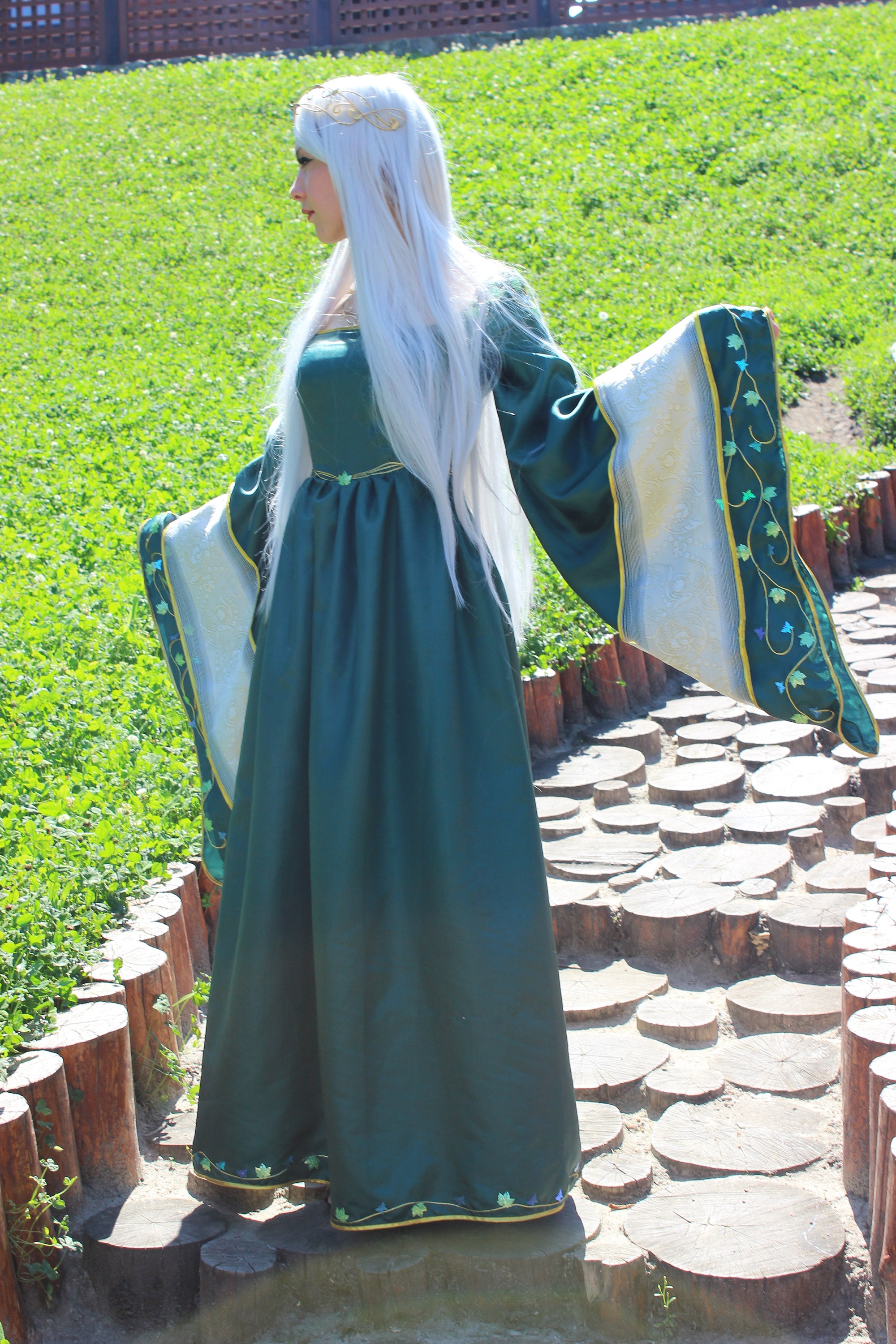 green and white elf dress Fantasy medieval fairy elven dress – DressArtMystery