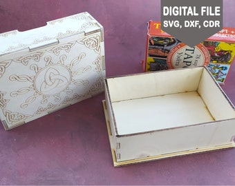Tarot box 3mm, 1/8 inch, 4mm, 4.5mm, 5mm, 6mm, 1/4inch. Laser cut vector template. SVG, DXF, CDR