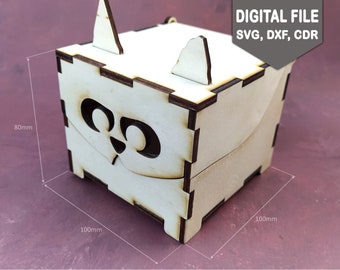 Caja cat 3mm, 1/8 pulgada, 4mm, 4.5mm, 5mm, 6mm, 1/4 pulgada. Plantilla vectorial de corte láser. SVG, DXF, CDR