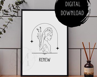 Illustrazione minimalista di una donna in una spa, decorazione da parete per il bagno (download digitale)
