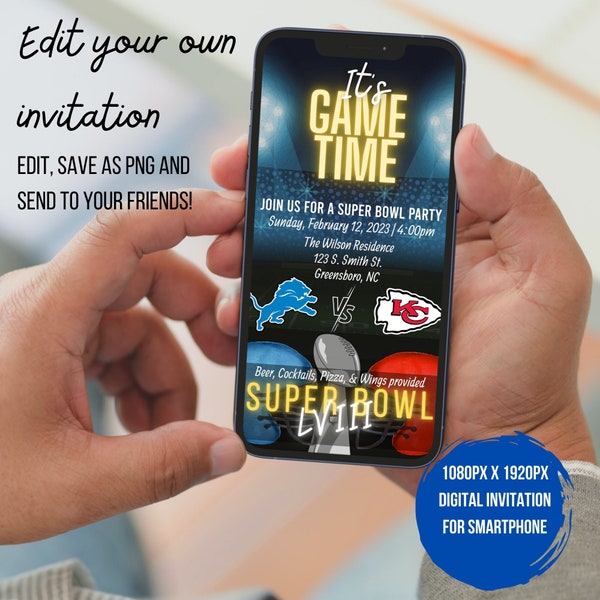 EDITABLE Digital Super Bowl Party Invitation for Smartphone, Editable Evite, Football Party Digital Invitation Template