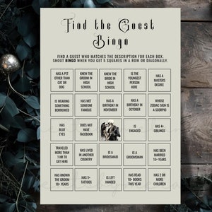 Encuentra el juego de bingo para invitados para despedidas de soltera, fiesta de compromiso, juego de cartas de pareja de esqueletos góticos, juego para conocerse o juego para romper el hielo