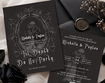 Gothic Til Death Do Us Party Engagement Party Invitation, Skull Wedding, Til Death Do Us Part Invitation Template