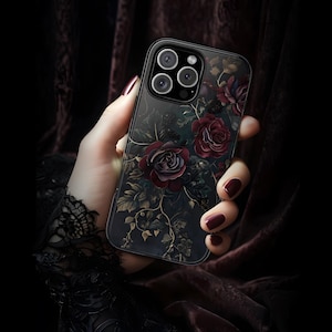 Funda para teléfono con diseño floral de romance oscuro / Elegante diseño gótico y melancólico / Funda para iPhone 17, 16, 15, 14, 13, 12, 11, Galaxy y Pixel