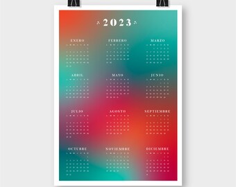 Calendar 2023 - Instant Download Printing, Wall Art, Gradient Aura Poster, DIGITAL DOWNLOAD. Printable - New Year