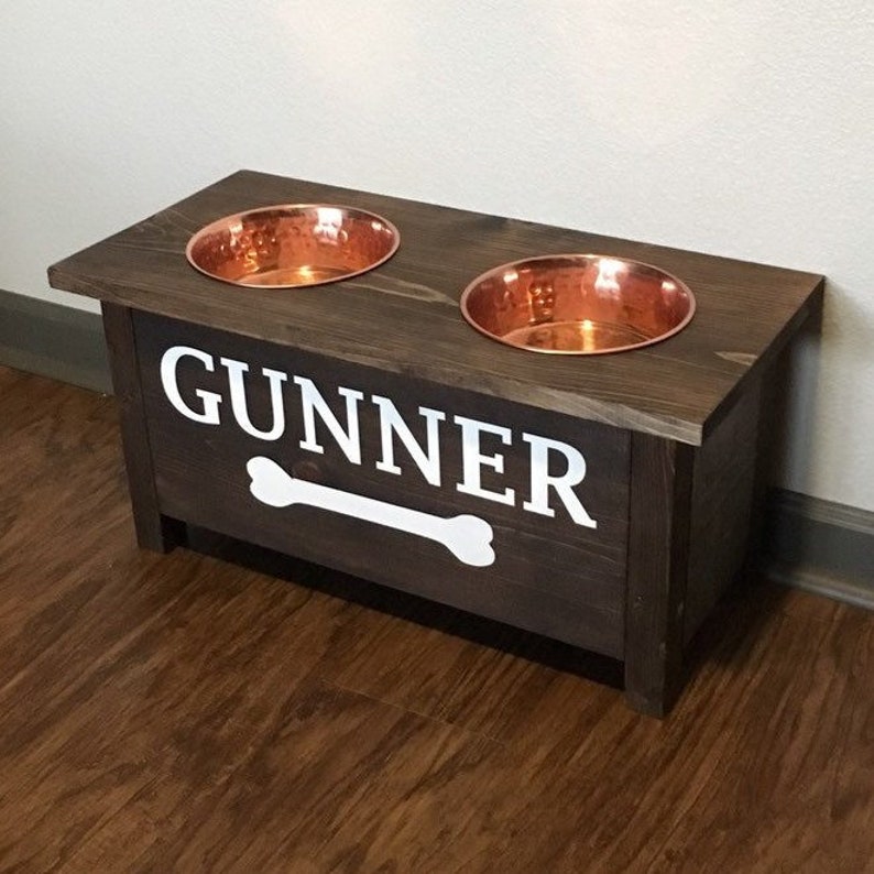 Personalized Wooden Dog Bowl Stand Image 0