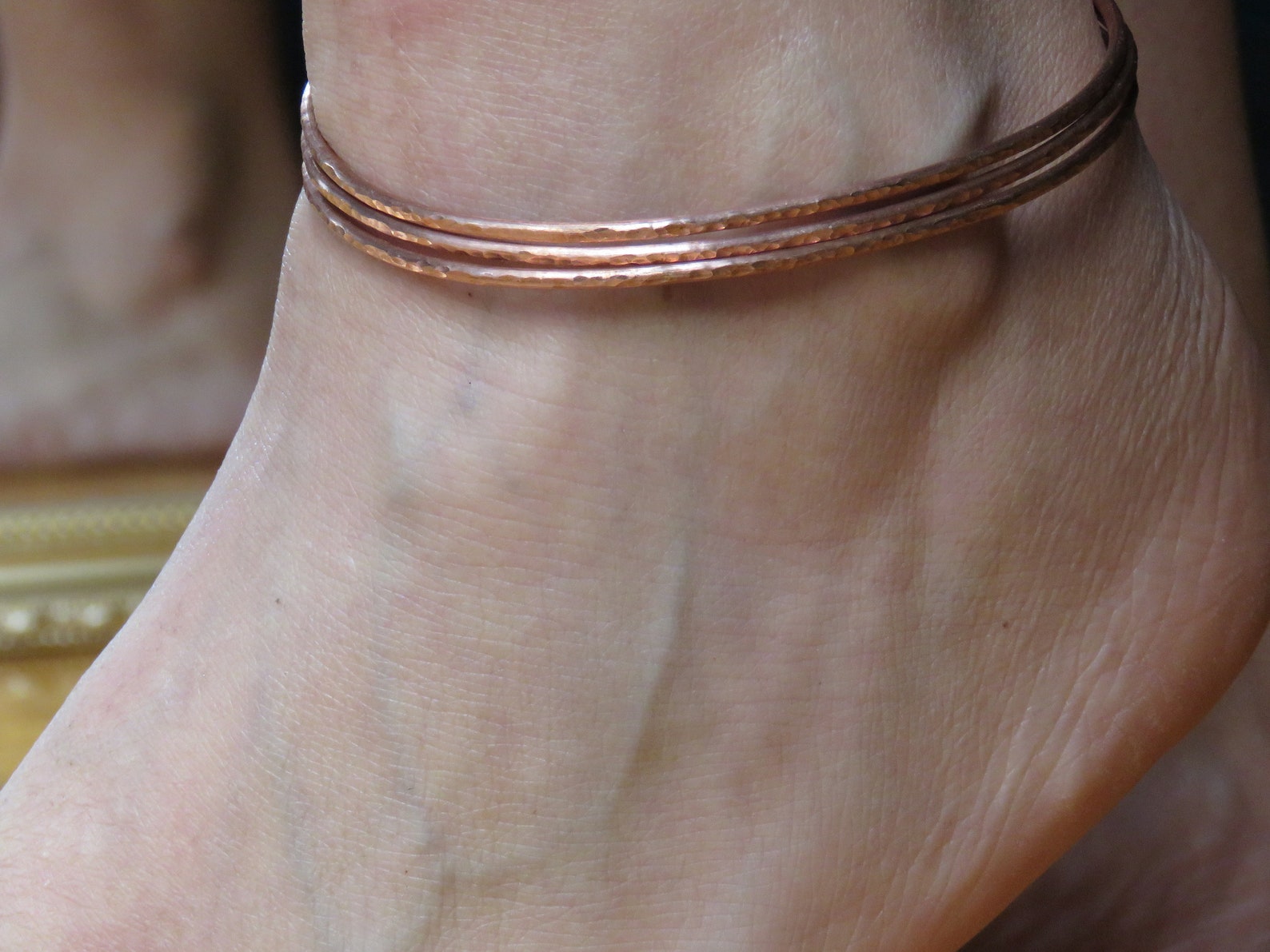 Anklets Pair Thin Copper Hammered Foot Jewelry Body Armor Etsy