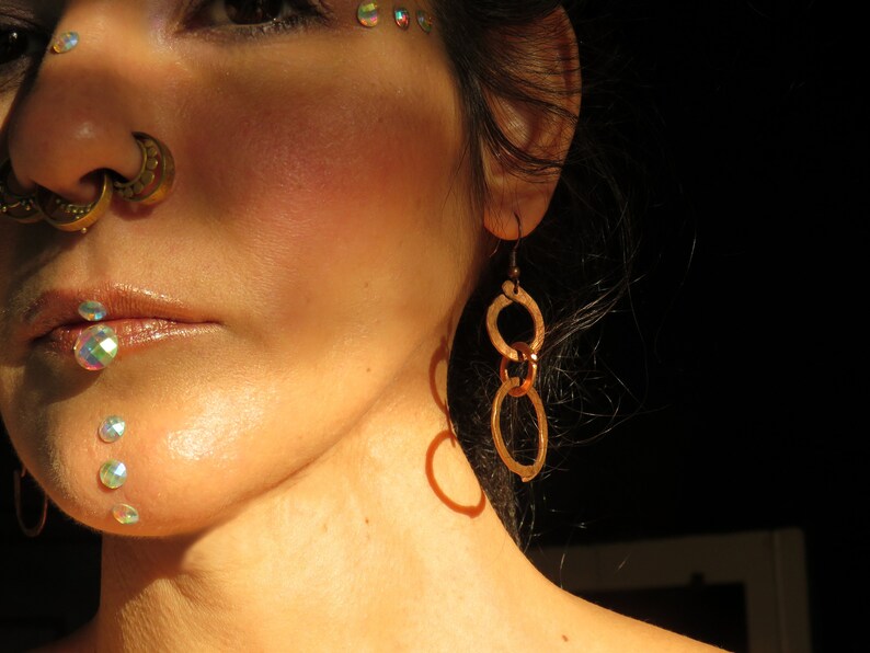 Long Dangle Ancient Greek Classic Contemporary Geometric Industrial Designer Jewelry Elegant Minimal Zen Copper Link Hoop Loop Earrings