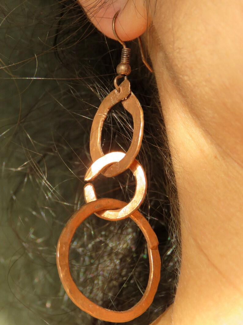 Long Dangle Ancient Greek Classic Contemporary Geometric Industrial Designer Jewelry Elegant Minimal Zen Copper Link Hoop Loop Earrings
