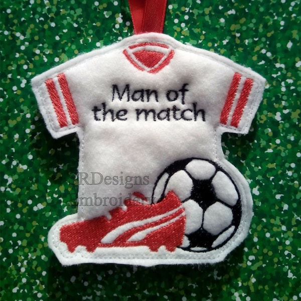 Man of the match Football shirt 4"x4" ITH hoop embroidery design