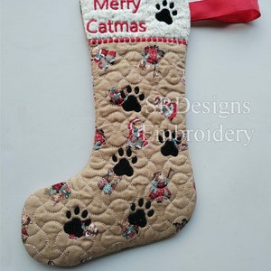 Merry Catmas stocking,  ITH  embroidery design 3 sizes included. Designs sizes are approx. 129mm x 173mm, 160mm x 240mm, 195 x 295mm