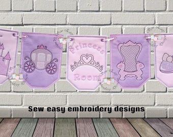 Princess room bunting/banner, includes 5 sections with light fill images, photo instructions. Each done in a 5"x7" hoop