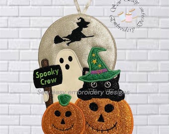 Colgador con aplique de Halloween "Spooky Crew", diseño de bordado ITH de 20 x 30 cm. Instrucciones con fotos.