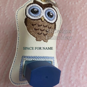 Inhaler cover with owl design, unique pocket on the back and space for you to personalise with name etc. In the hoop using 4x4 hoop