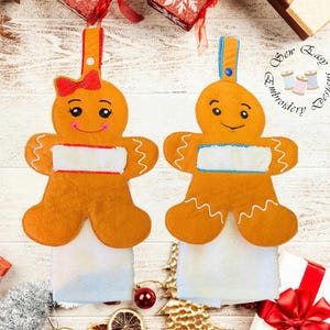 Gingerbread boy & girl towel holders, Approx. size are 199mmx263mm 8&quot;x12&quot; and  5&quot;X7&quot; hoops needed ITH embroidery design.