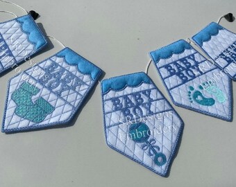 Baby boy bunting,  5"x7" set of 5 designs including 1 with space for personalising. ITH applique embroidery design