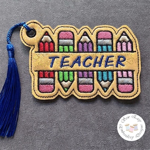 Teacher key ring/bag tag ITH 4x4 machine embroidery design
