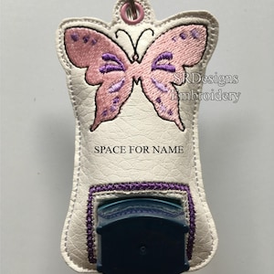 Inhaler cover butterfly design, unique pocket on the back and space for you to personalise with name etc. In the hoop using 4x4 hoop