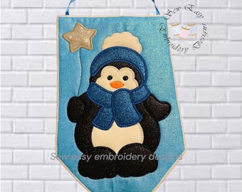 Snowman large applique hangers, 8"x12" ITH embroidery design