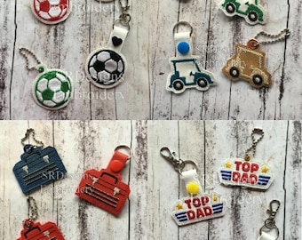 Men's keyring & key fob collection, set of 4 different designs. In the hoop design 4"x4"