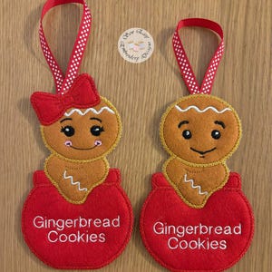 Diseños de apliques/perchas de niño y niña de jengibre en un tarro de galletas, diseño de bordado en bastidor de 5" x 7"