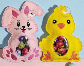 Porte-gâteries lapin de Pâques et poussin, 5 x 7 po. dans le motif de broderie du cerceau