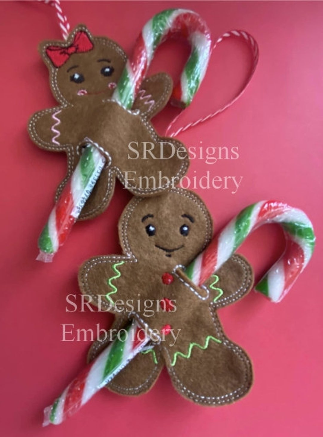 Gingerbread Candy Cane Holder Boy & Girl, 99mm X 80mm Each Approx. in