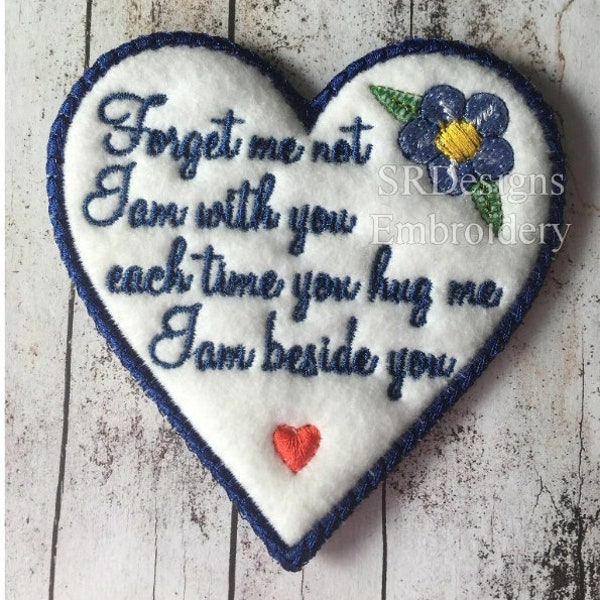 Forget me not Memory patch,  4"x4" in the hoop embroidery designed to add to memory bear or cushion etc