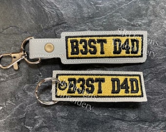 Best Dad,  in the hoop key fob and key ring design 4"x4"