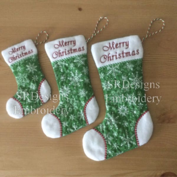 Christmas stocking,  ITH  embroidery design 3 sizes included. Designs sizes are approx. 129mm x 173mm, 160mm x 240mm, 195 x 295mm