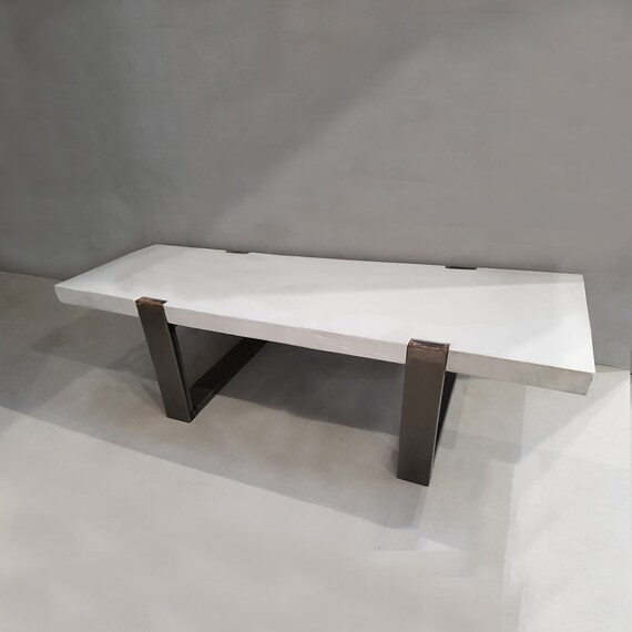 Relentless Titus Concrete Bench With Raw Steel Legs Etsy