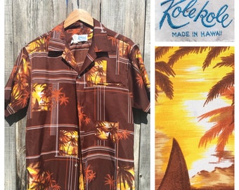 vintage 1970s Kole Kole sailboats & palm tree print Hawaiian shirt