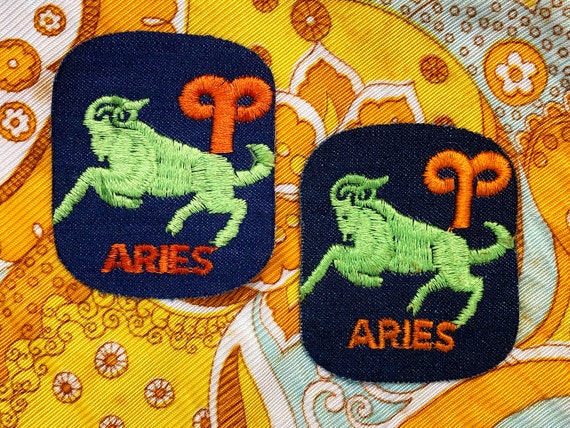 vintage 1970s Aries zodiac symbol denim iron-on patches