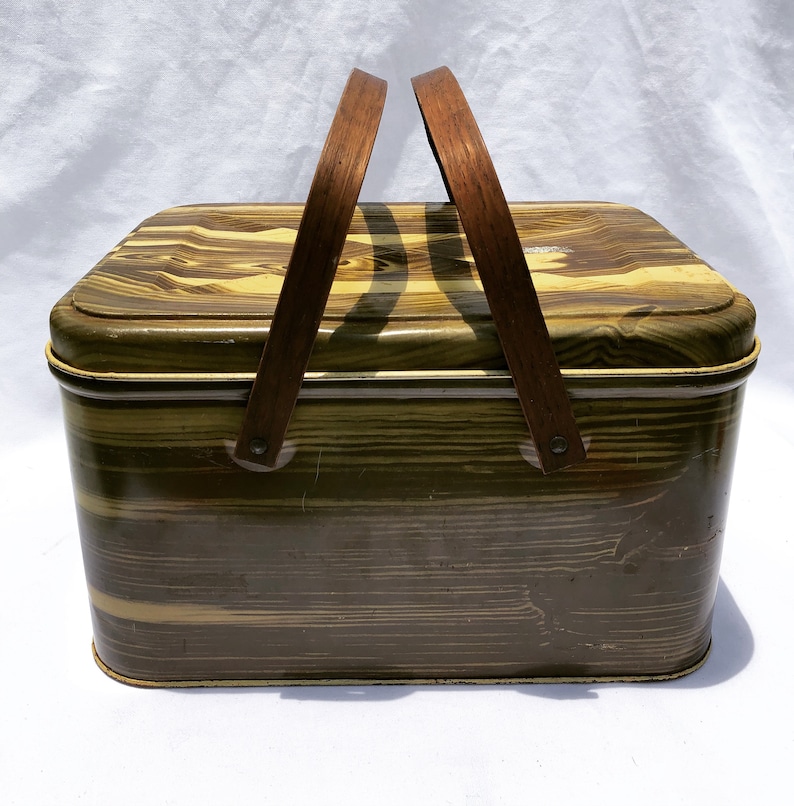 Vintage 1960s Metal Picnic Basket W/wooden Handles Etsy