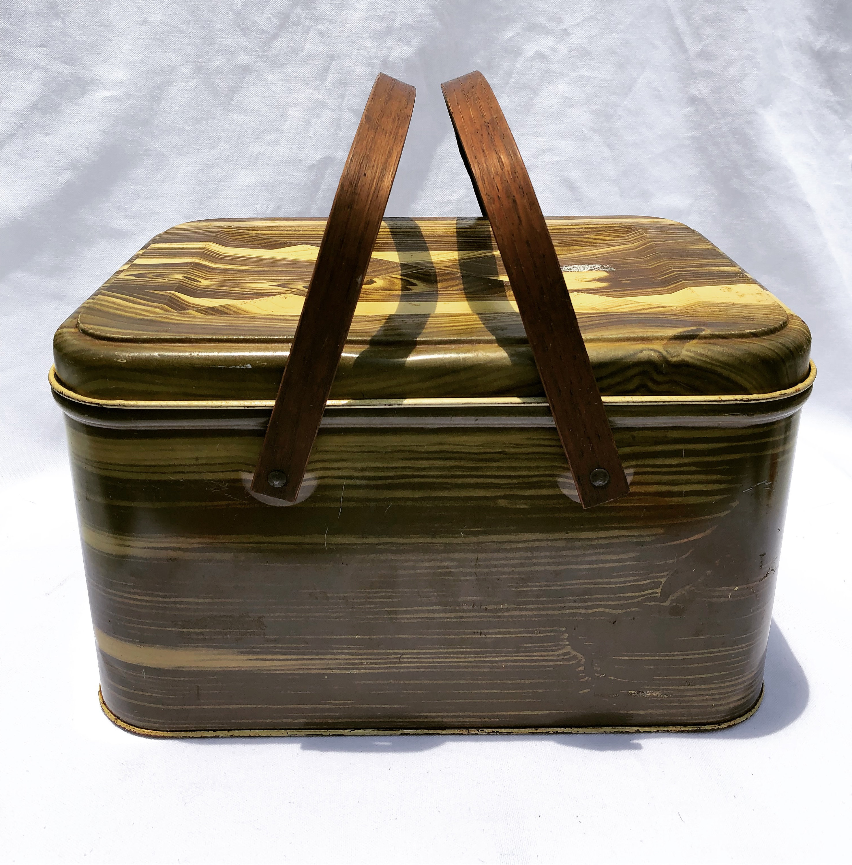 Vintage 1960s Metal Picnic Basket W/wooden Handles Etsy