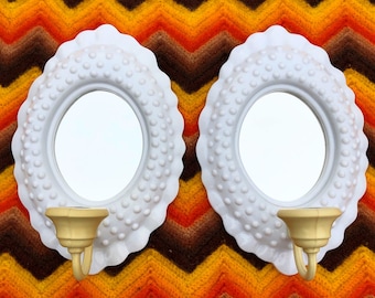 vintage 1985 Burwood Products plastic oval mirrored wall sconce candle holders