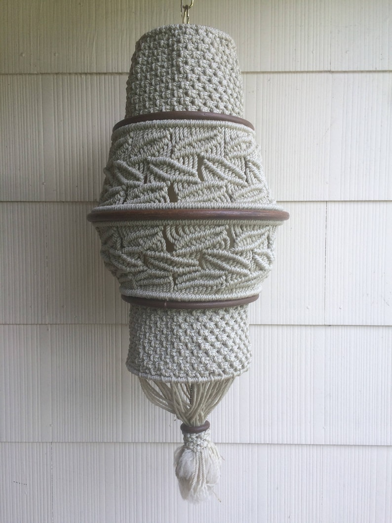 Retro 1970s macrame hanging swag lamp Etsy
