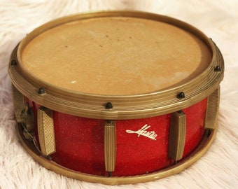 vintage 1960s Mastro red sparkle plastic snare drum